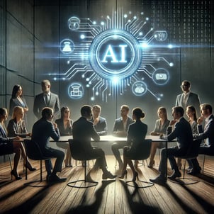 DALL·E 2025-05-02 15.42.21 - A conceptual image set at night in a dimly lit modern MBA classroom. Mature, diverse students in business attire are engaged in a serious discussion o