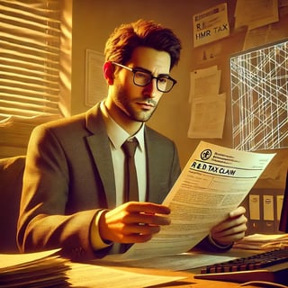 DALL·E 2025-08-26 17.41.39 - A realistic illustration of a tax lawyer in a modest office setting, in the same style as previous grounded images. The man is in his late 30s to 40s,